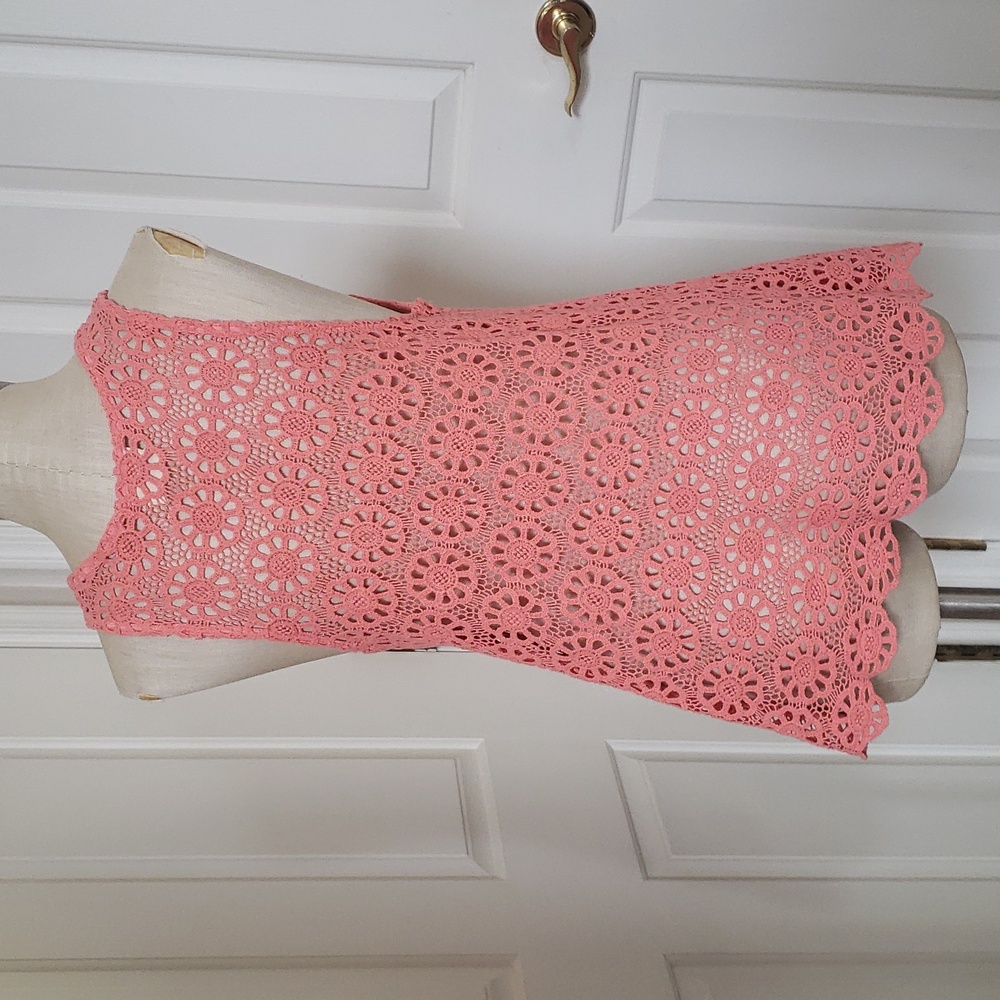 Urban Outfitters PINS & NEEDLES Coral Peach Crochet Sleeveless Top Boho - Picture 6 of 10